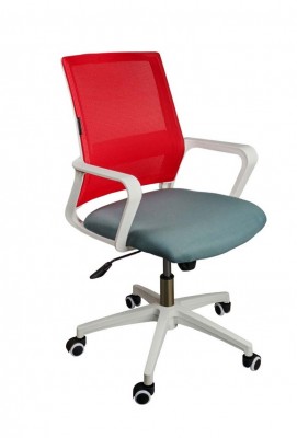 Кресло офисное Бит LB/белый пластик/красная сетка/темно серая ткань