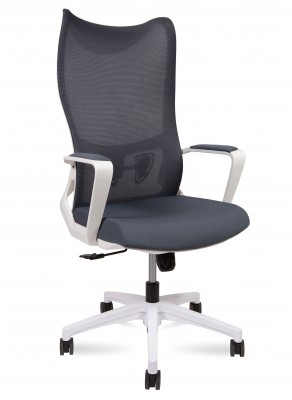 Кресло офисное Wave white/белый пластик/серая сетка/серая ткань