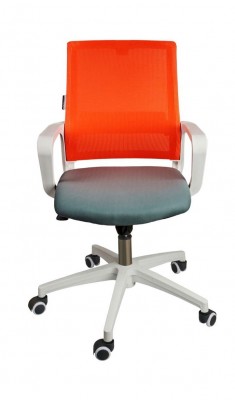 Кресло офисное Бит LB/белый пластик/оранжевая сетка/темно серая ткань