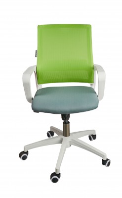 Кресло офисное Бит LB/белый пластик/зеленая сетка/темно серая ткань