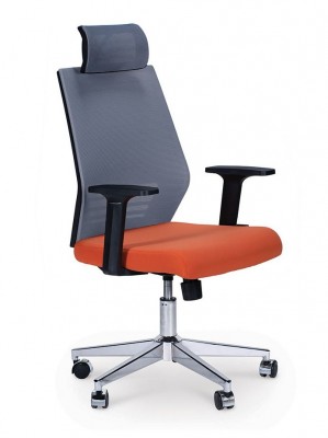 Кресло офисное Престиж black/черный пластик/серая сетка/оранжевая ткань