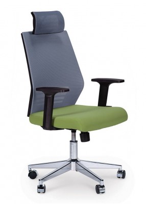 Кресло офисное Престиж black/черный пластик/серая сетка/зеленая ткань