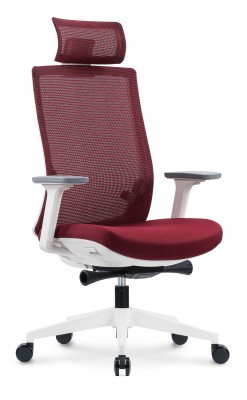Кресло офисное/Ruby/белый пластик/красная сетка/красная ткань