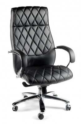 Кресло офисное/Бонд/(black) сталь + хром/черная экокожа
