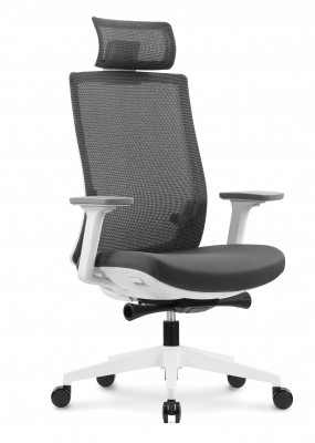 Кресло офисное Ruby/белый пластик/серая сетка/серая ткань
