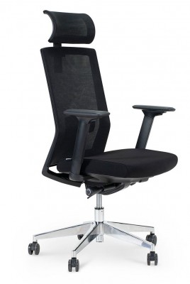 Кресло офисное Партнер aluminium черный пластик/черная сетка/черная ткань (мультиблок)