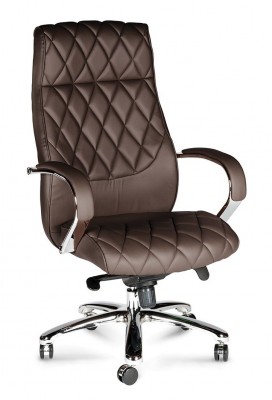 Кресло для руководителя Бонд/(brown) сталь + хром /темно- коричневая экокожа