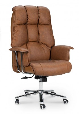 Кресло для руководителя/Президент/cталь + хром/коричневая №321 экокожа