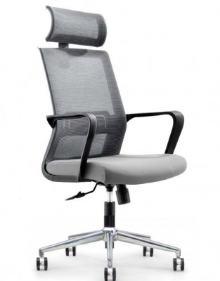 Кресло офисное/Интер/база хром/черный пластик/серая сетка/серая ткань