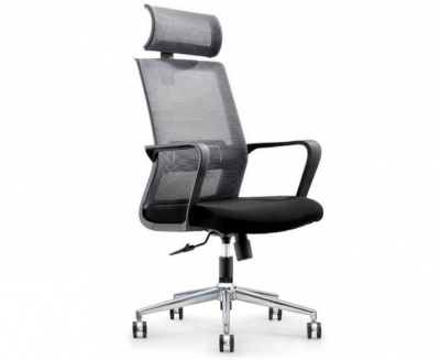 Кресло офисное/Интер/база хром/черный пластик/серая сетка/черная ткань