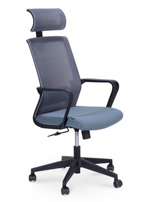 Кресло офисное/Интер/база нейлон/черный пластик/серая сетка/серая ткань