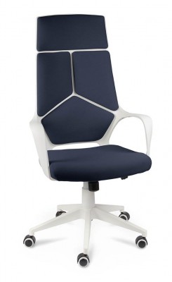 Кресло офисное IQ/белый пластик/темно-синяя ткань