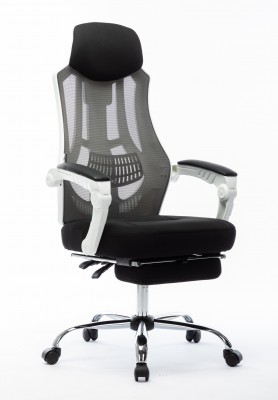 Кресло офисное/007 NEW/белый пластик/черная ткань/черная сетка
