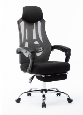 Кресло офисное/007 NEW/черный пластик/черная ткань/черная сетка