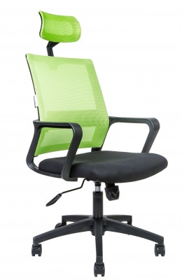 Кресло офисное Бит/черный пластик/зеленая сетка/черная ткань