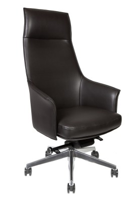 Кресло офисное Бордо/черная кожа/алюминий крестовина 