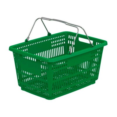 Корзинка покупательская пластиковая с металл ручками (цвет зеленый) 30 литров