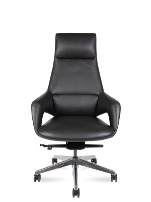Кресло офисное Шопен/черная кожа/алюминий крестовина