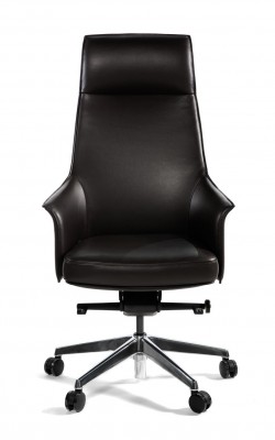 Кресло офисное Бордо/темно коричневая кожа/алюминий крестовина