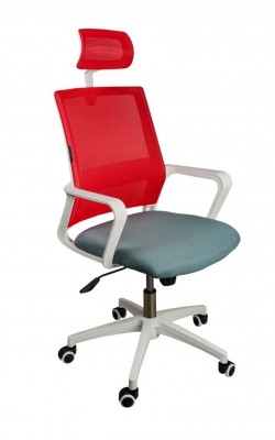 Кресло офисное Бит/белый пластик/красная сетка/темно серая ткань