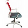 Кресло офисное Бит белый пластик/красная сетка/темно серая ткань