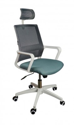Кресло офисное Бит/белый пластик/серая сетка/темно серая ткань