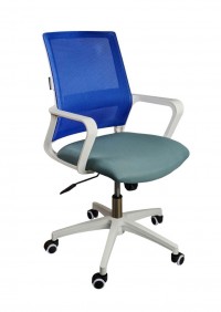 Кресло Бит LB белый пластик/синяя сетка/темно серая ткань